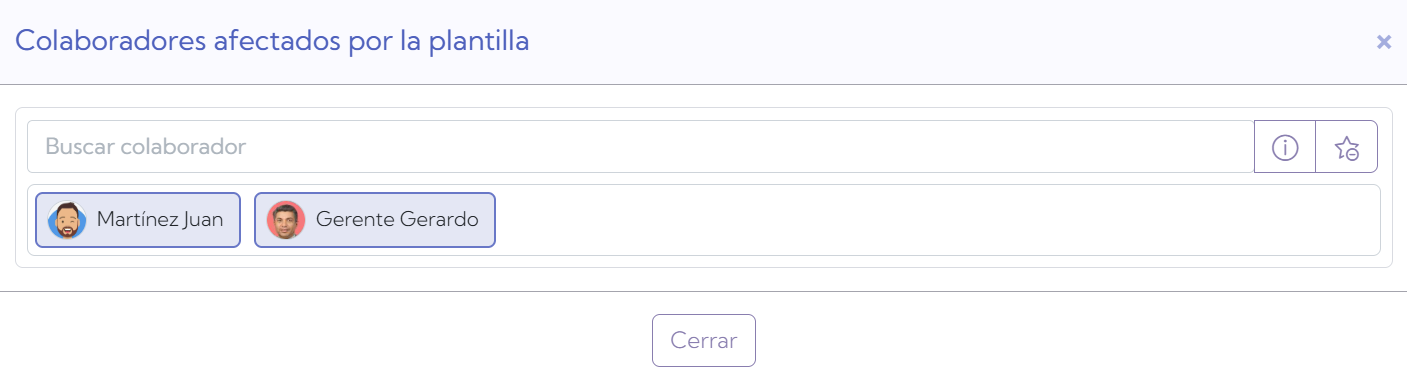Pantalla de usuarios afectados por la plantilla