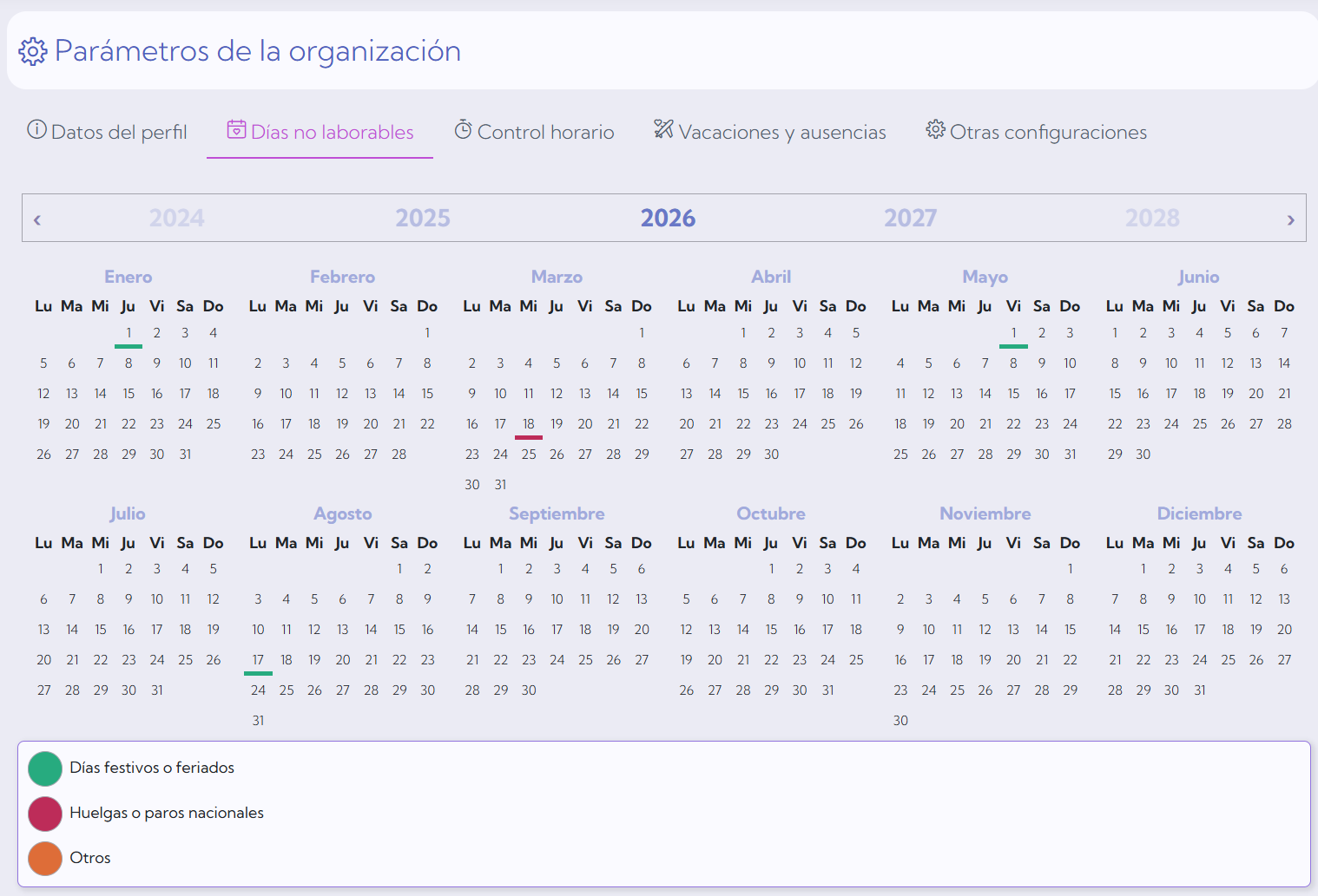 Días no laborables