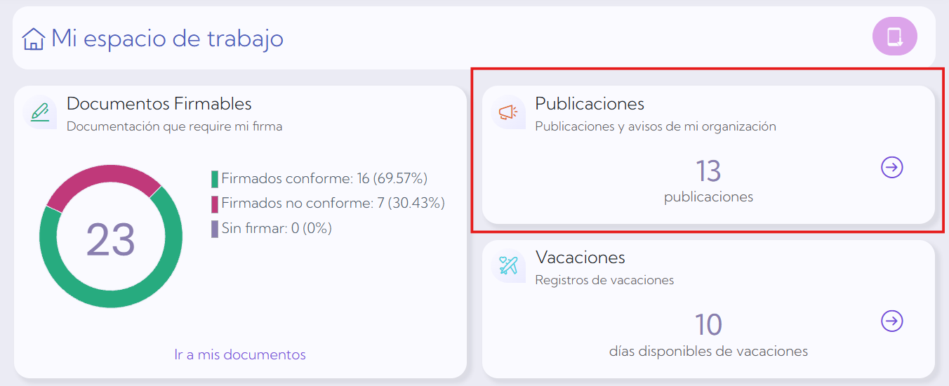 Tarjeta de publicaciones